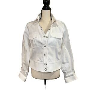 Charles Nolan New York Womens White Button Front Collared Shirt Jacket Size 10